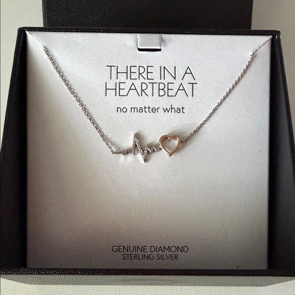 Diamond Sterling Silver Heartbeat Necklace with Heart Pendant from Macys NIB